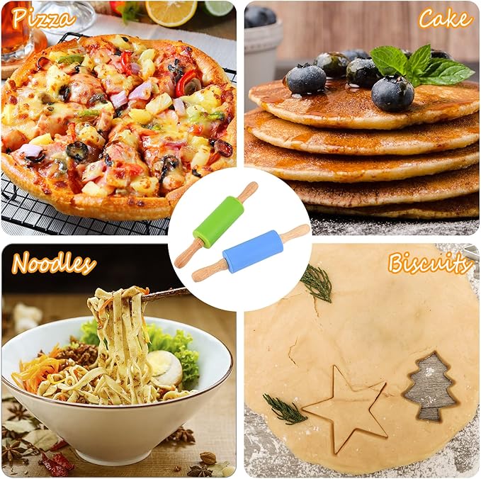 Mini Silicone Rolling Pin for Kids, Non-stick Surface Wood Handle, 9 Inch 8 Pack - Image 5