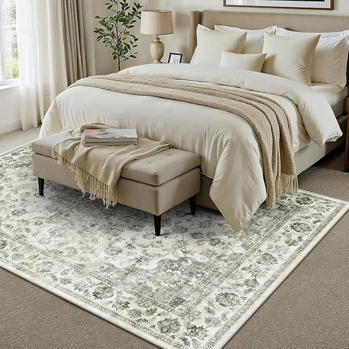 10x14 Neutral Area Rug Green Vintage Living Room Bedroom Washable Carpet - Image 2
