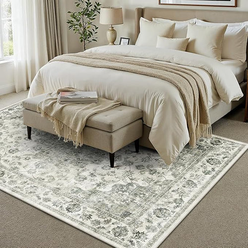 10x12 Neutral Area Rug Green Vintage Living Room Bedroom Washable Carpet - Image 2