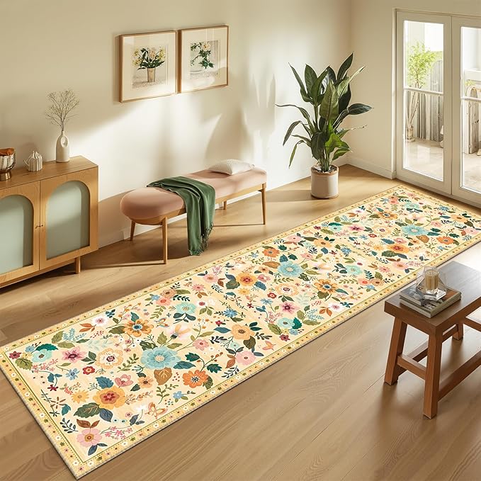 RELEANY Floral 2x8 Area Rugs Washable Print Boho Cute Carpet Non Slip Flower - Image 2