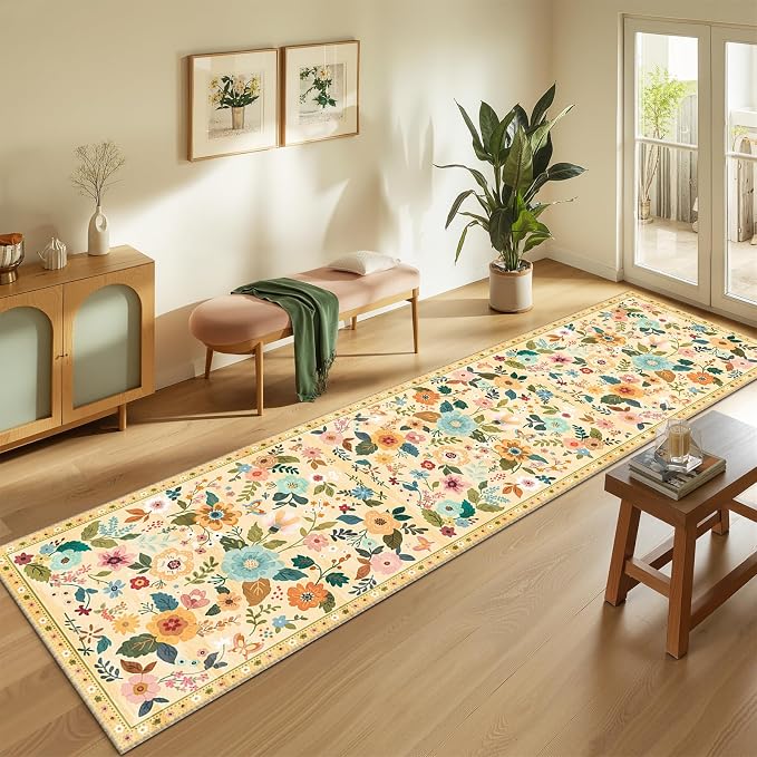 RELEANY Floral 2x10 Area Rugs Washable Print Boho Cute Carpet Non Slip Flower - Image 2