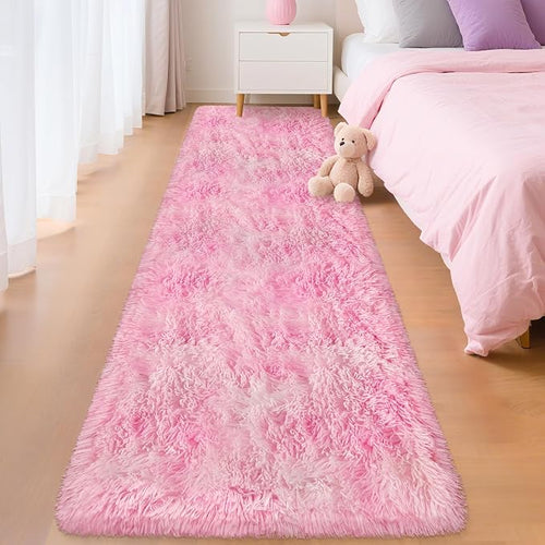 2x8 Pink Fuzzy Rug Runner for Bedroom Girls - Image 2