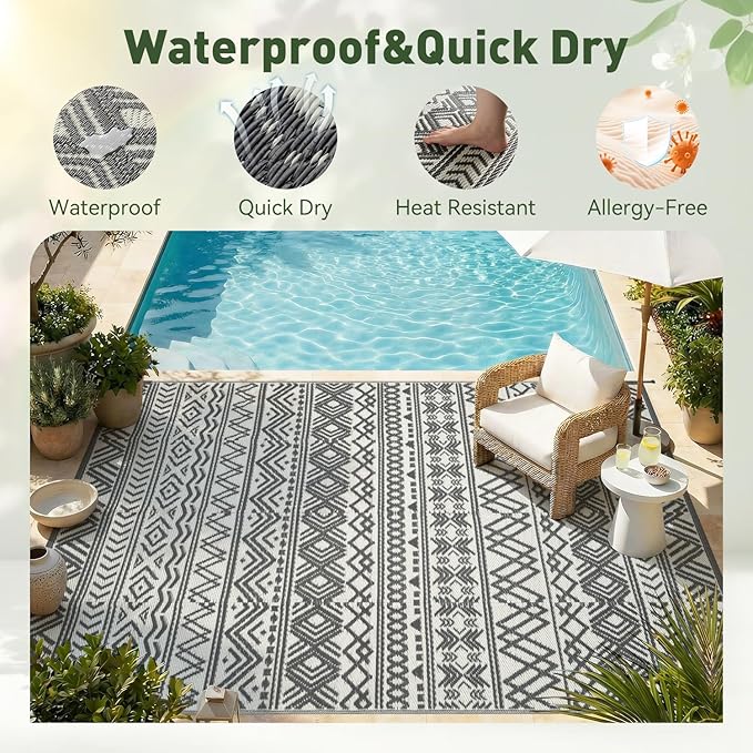MontVoo Outdoor Rug Carpet Waterproof 10x14 Outdoor Patio Rug Mat Reverisble - Image 3