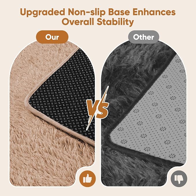 Area Rug for Living Room Bedroom: 4x6 Camel Soft Fluffy Shag Upgrade Non-Slip - Image 6