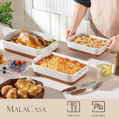 MALACASA Casserole Dishes for Oven, Ceramic Baking Dishes Set of 3, Baking Pan - Image 3