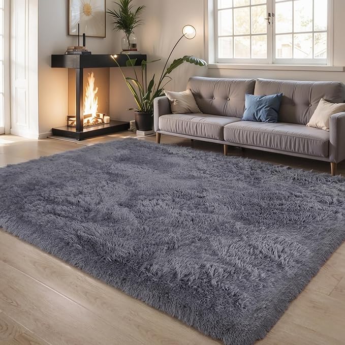 KICHOWUA Thick Area Rug Grey Fluffy Shag 3x5 - Image 7