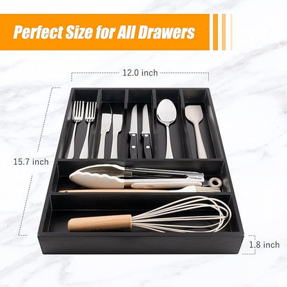 Bellsal Bamboo Silverware Drawer Organizer, Utensil Kitchen Drawer Organizer - Image 3