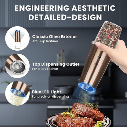 UNNEES Rechargeable Electric Salt and Pepper Grinder set of 2, gravity electric - Image 4