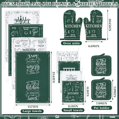 12 Pcs Farmhouse Kitchen Decor and Accessories Sets 4 Green Kitchen Towels 4 - Image 3