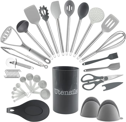 COOK WITH COLOR Silicone Cooking Utensils, Kitchen Utensil Set, Cooking Utensils by CookwithColor