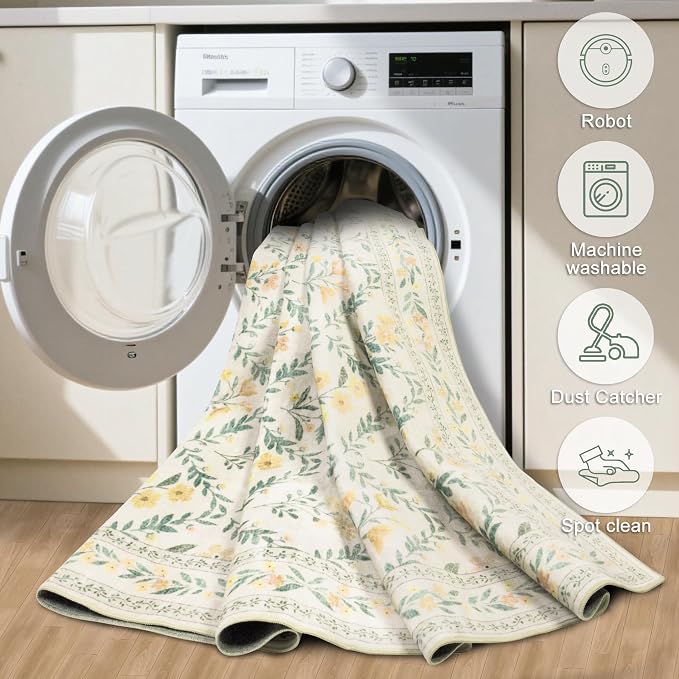 8x10 Area Rugs for Living Room: Floral Washable Rug Vintage Large Soft Boho - Image 5