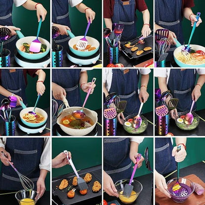 Rainbow Kitchen Utensils Set, 13 Pieces Stainless Steel Cooking Utensils Set - Image 7