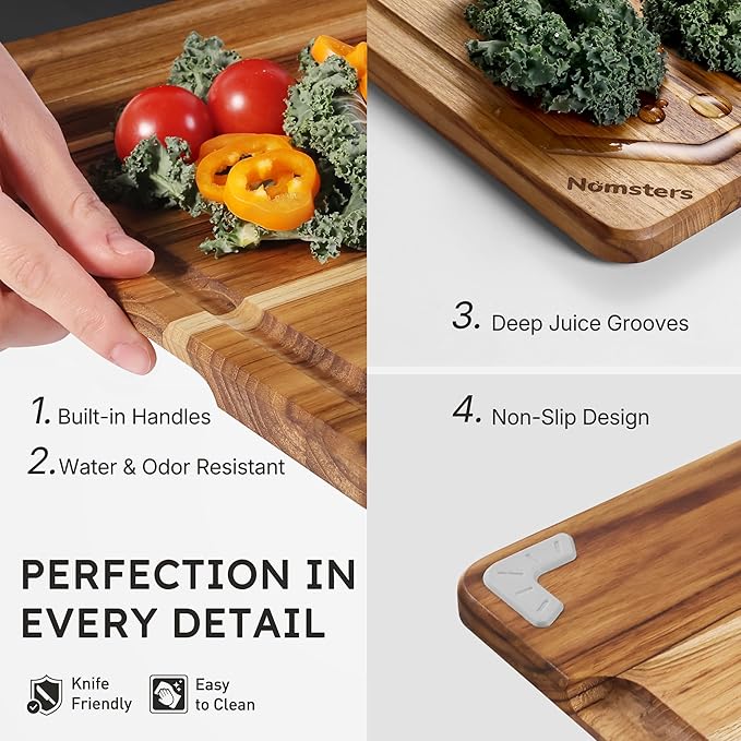 13'' Teak Wood Cutting Board for Kitchen Non Slip Over Sink Charcuterie Board - Image 6