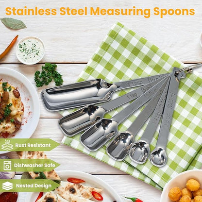 Stainless Steel Measuring Spoons Set of 6, Rectangular Metal Measuring Spoons - Image 2