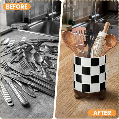 Kitchen Utensil Countertop Holder Checkered Utensil Crock - Image 3