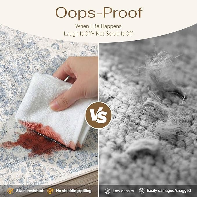 5x7 Washable Neutral Area Rug Blue Vintage Living Room Bedroom Carpet Non-Slip - Image 5
