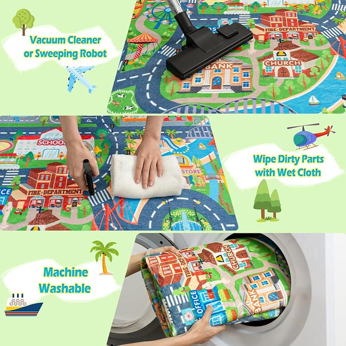 Car Rug Play Mat for Kids Toy Cars, Road Traffic Playmat for Kid Bedroom - Image 6