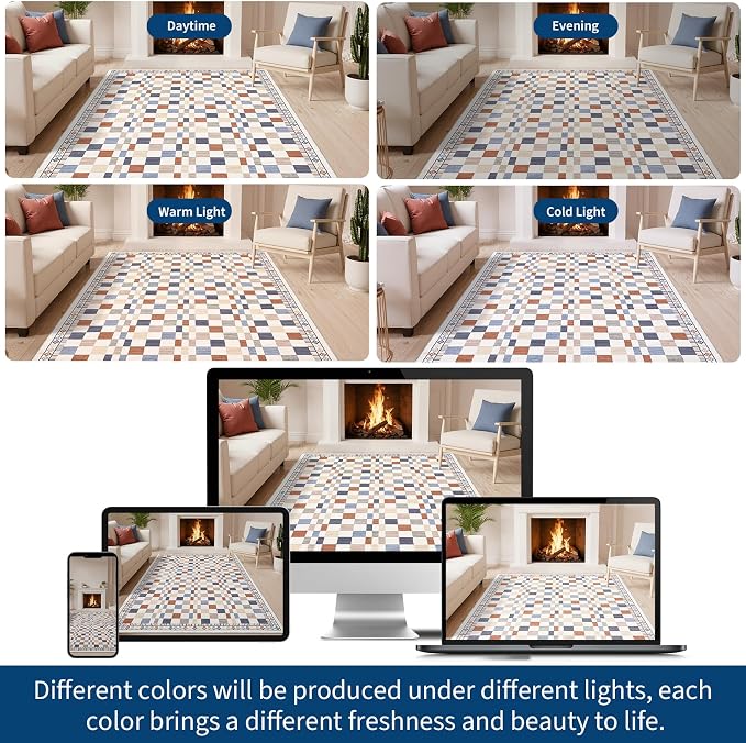 GarveeHome 6x9 Washable Rug for Living Room Checkered Non-Slip Throw Rug Low - Image 6