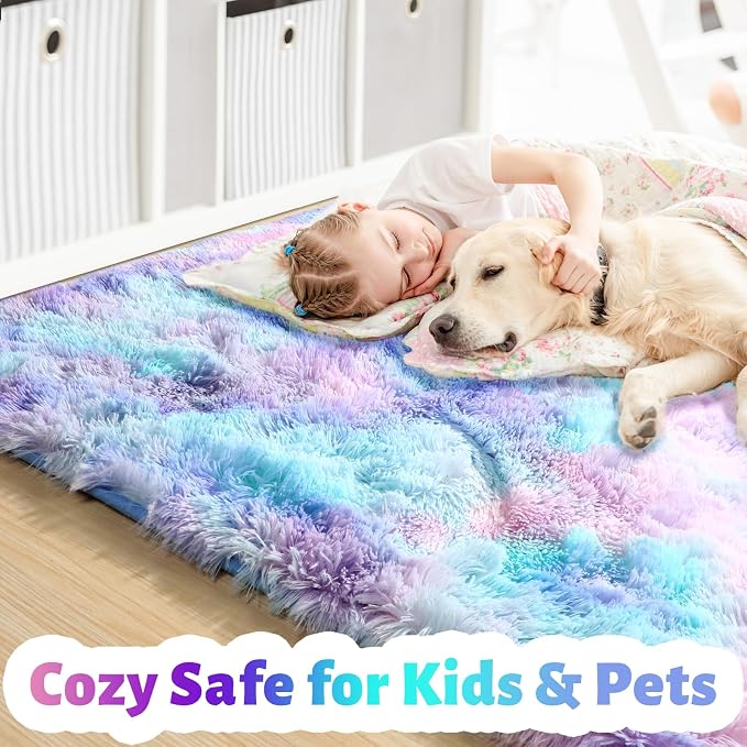 Amdrebio Blue Purple Rainbow Mermaid Rugs - Image 2