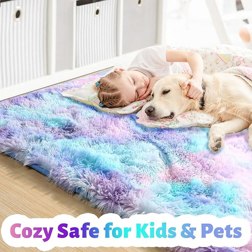 Amdrebio Blue Purple Rainbow Mermaid Rugs - Image 2