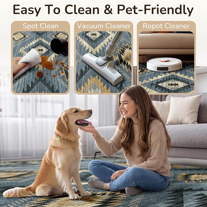 BESTSWEETIE Area Rug 9x12 Rug Machine Washable Non-Slip Low Pile Print Pattern - Image 6