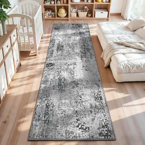 2x12 Grey Rug Runners for Hallways Kitchen Runner Rug Non Slip Washable Black by OmpaaHomeDecor