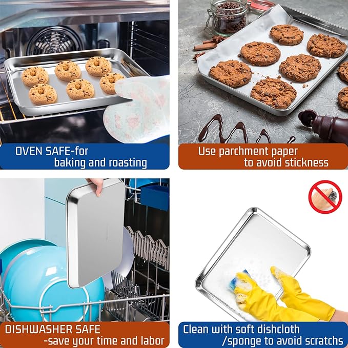 P&P CHEF 10.5 Inch Baking Cookie Sheet, Oven Pan Tray Stainless Steel Sheet Pan - Image 5