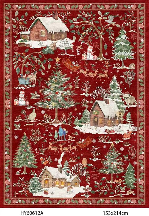 3-Piece Christmas Rug Set for Kitchen: Red Washable Throw Kitchen Mat Low Pile by BYYVOORugsforYourHome
