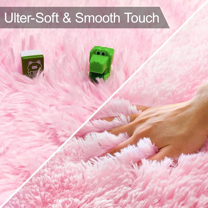 Fluffy Pink Rugs for Bedroom Girls, 5x8 Soft Fuzzy Area Rug Shag Carpet for - Image 4