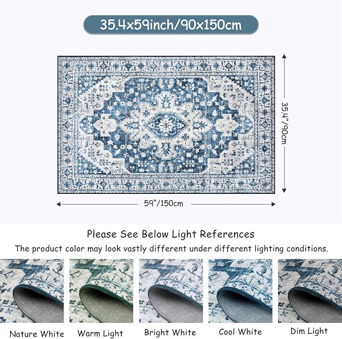 Moynesa Ultra-Thin Washable Vintage Area Rug - Image 2