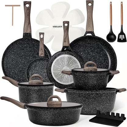 Pots and Pans Set Nonstick 22 Pcs, Ceramic cookware set Non-Toxic Coating Inky by useluck