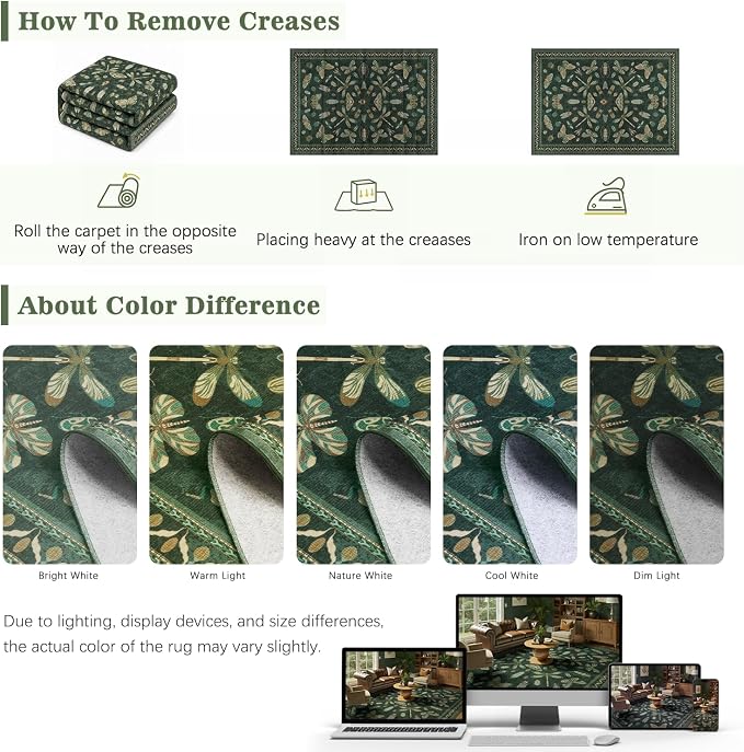 DCX 6x9 Washable Insect Rug, Vintage Gothic Dark Green Rug - Image 6