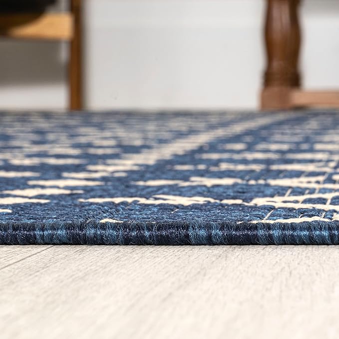 JONATHAN Y Moroccan Geometric Indoor Outdoor Area Rug 3X5 Navy/Beige, Ourika - Image 6