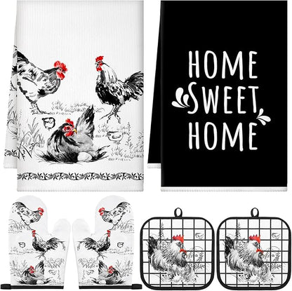 Leinuosen 6 Ink Rooster Farmhouse Kitchen Decor Dish Towels Oven Mitts and Pot by Leinuosen