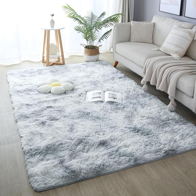 KICHOWUA Area Rug 5x7 Light Grey Fluffy Shag - Image 7