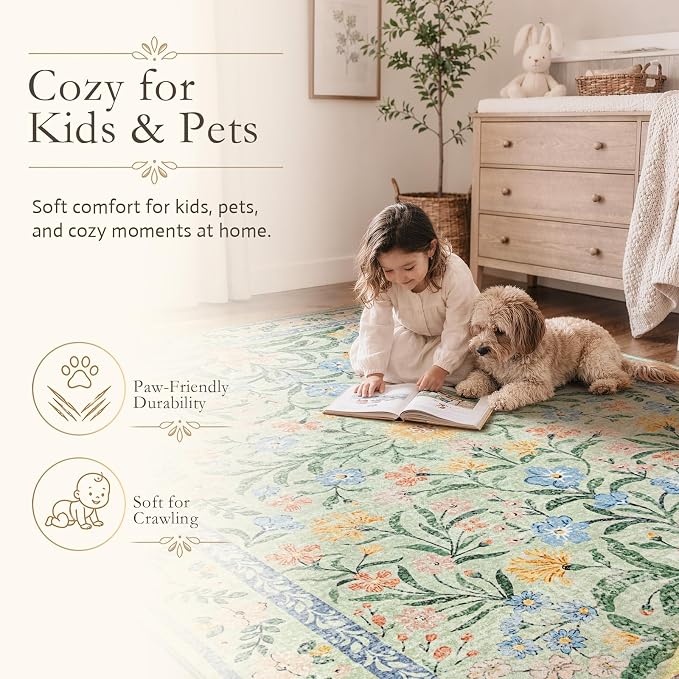Wonnitar Boho Washable Rugs 8x10, Large Floral Rugs - Image 7