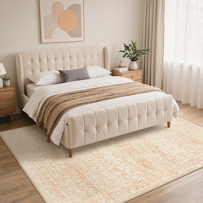 GENIMO 5x7 Floral Area Rug for Living Room, Vintage Boho Non-Slip Carpet - Image 3