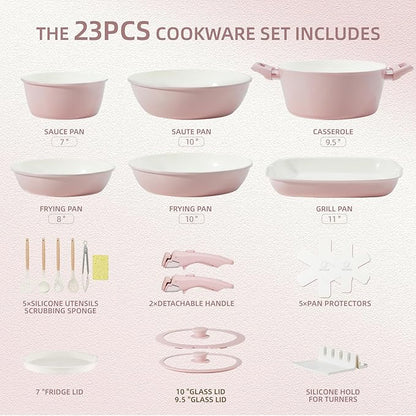 BECIGAR 23pcs Ceramic Pots and Pans Set, Nonstick Detachable Handle Cookware - Image 2