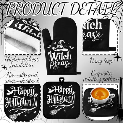 Fanfanwin 10 Pcs Halloween Kitchen Decor Set Witch Kitchen Towels and Rugs Pot - Image 4