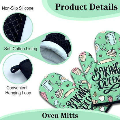 2 Pack Funny Baking Oven Mitts for Women, Baking Queen, Heat Resistant Silicone - Image 3