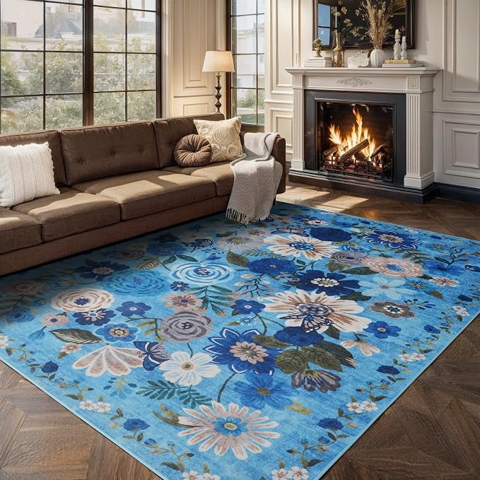 Area Rugs 10x14 for Living Room, Non Slip Machine Washable Floral Rugs - Image 7