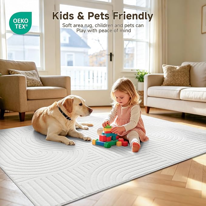 Pauwer 8x10 Washable Area Rugs for Living Room Modern White Solid Color Soft - Image 7