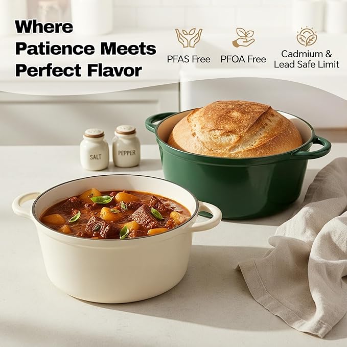 6.5 Quart Dutch Oven Pot with Lid, Non Stick Enameled Cast Iron Dutch Oven - Image 2