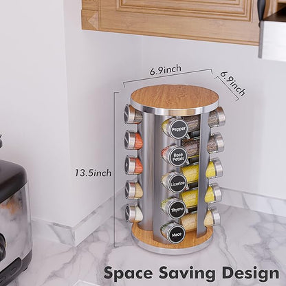 Revolving Spice Rack Set with 20 Spice Jars, Kitchen Spice Tower Organizer - Image 4