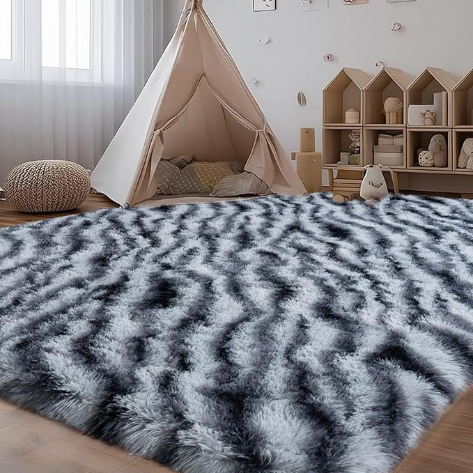 qulint 9x12 Rug for Living Room, Fluffy Zebra Rug for Bedroom Soft Shaggy - Image 4