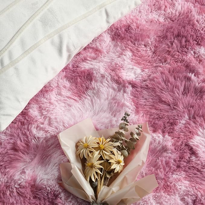 FlyDOIT Large Area Rugs for Living Room, 5x8 Feet Tie-Dyed Blush Shaggy Rug - Image 5