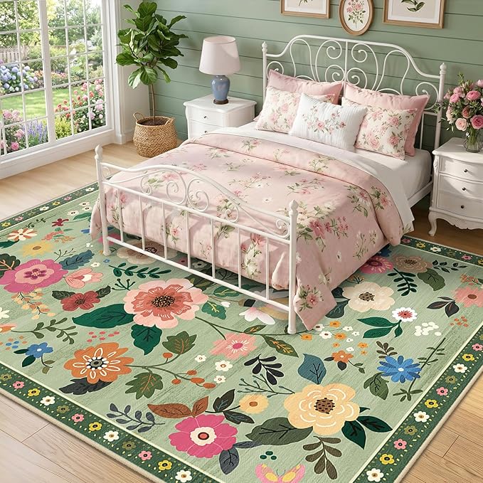 RELEANY Floral 6x9 Area Rugs Washable Print Boho Cute Carpet Non Slip Flower - Image 6