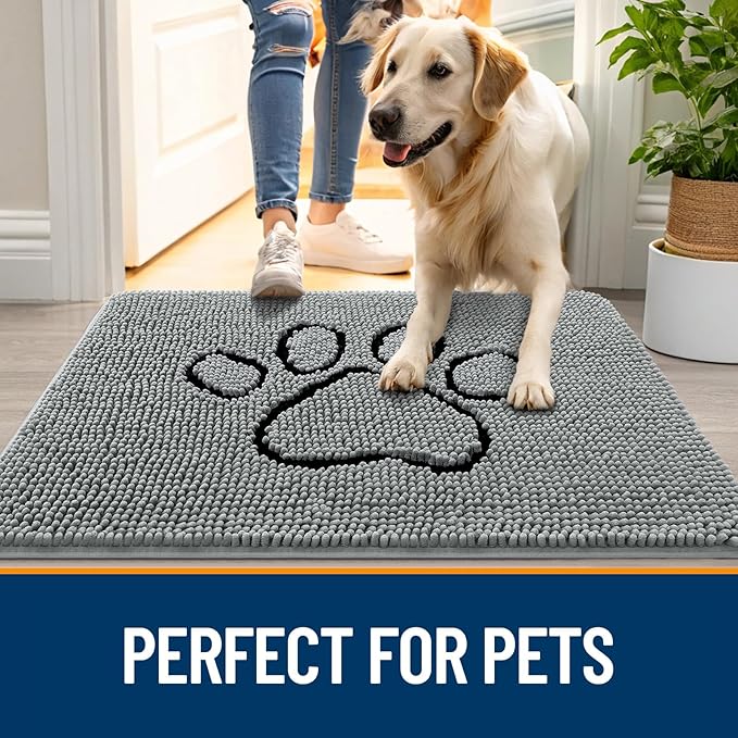 OLANLY Dog Door Mat for Muddy Paws 34x21, Paw Print Design, Absorbs Moisture - Image 6