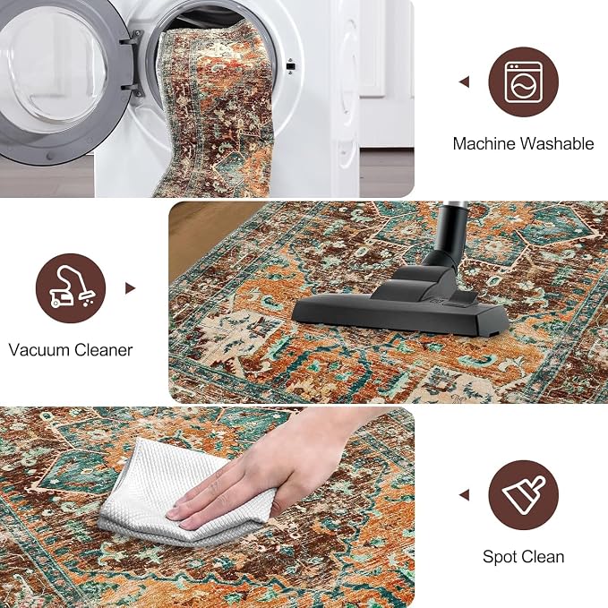 Yamaziot Washable Runner Rug, 2x6 Non-Slip Boho Vintage Hallway Rug Runner - Image 5