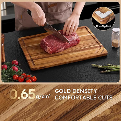 17'' Teak Wood Cutting Board for Kitchen Non Slip Charcuterie Board Serving - Image 5